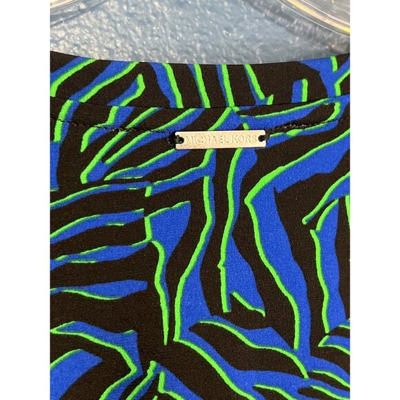 Michael Kors Womens 2X Top Black Blue & Green Abstract Print Short Sleeve - Picture 7 of 9